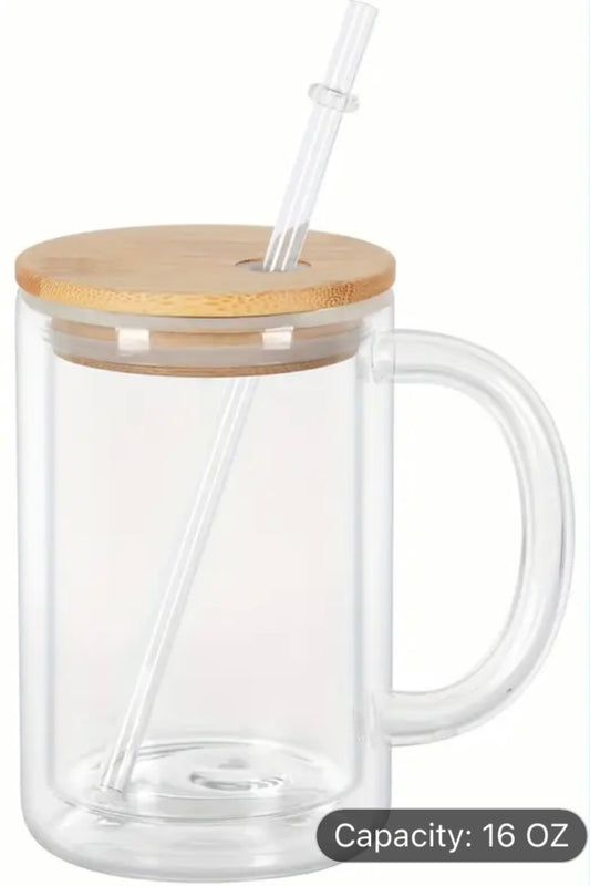 16oz Snow Globe Glass Mug W/ Handle
