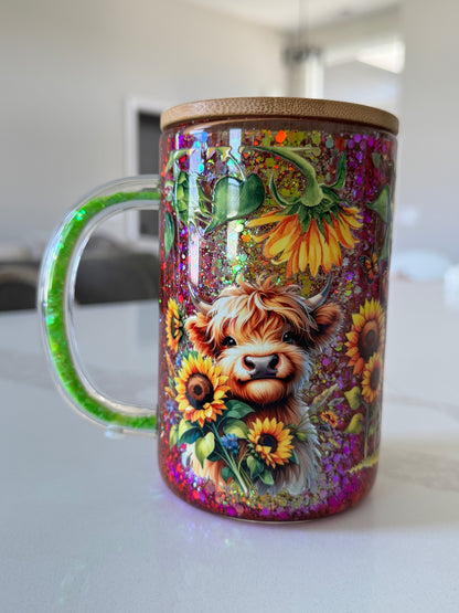 16oz Glass Mug HIGHLAND COW
